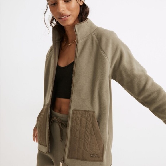 Madewell MWL Betterfleece Zip Quilted-Pocket Jacket Size Medium Pressed Sage - Picture 3 of 16